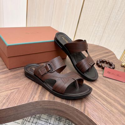 Men's Brown Slip-On Toe Loop Slide Sandals
