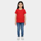Girls' Red Round Neck Regular T-Shirt, लाल, small