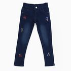 Girls Dark Indigo Slim Fit Embroidered Jeans, मध्यम नीला, small image number null