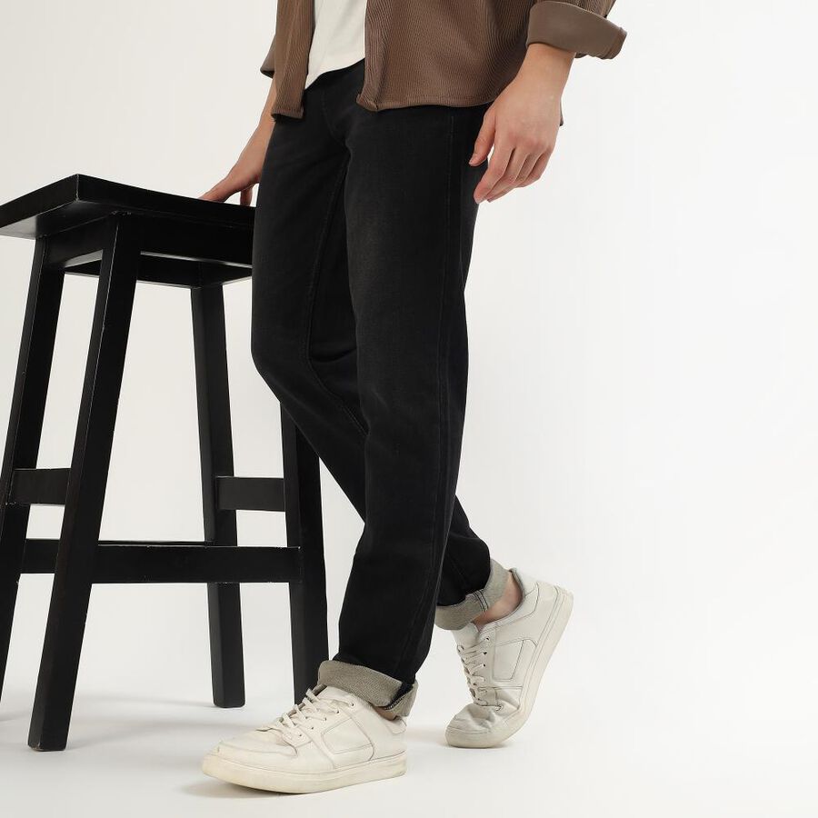 Men's Jet Black Slim Fit Jeans, Black, large