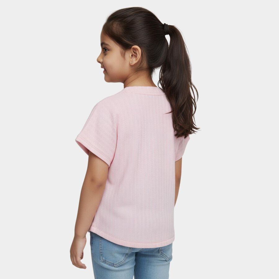 Girls Soft Light Pink Crew Neck Casual T-Shirt, Pink, large