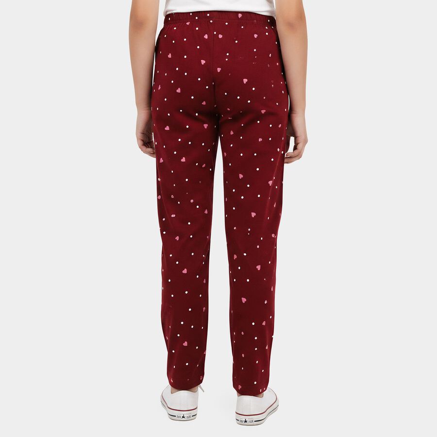 Girls Wine Straight Fit Heart Printed Pyjama, Wine, large