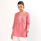Women's Muted Dusty Pink Keyhole Neck Embroidered Kurti, Purple, small