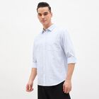 Men's White and Blue Classic Collar Striped Shirt, White, small image number null