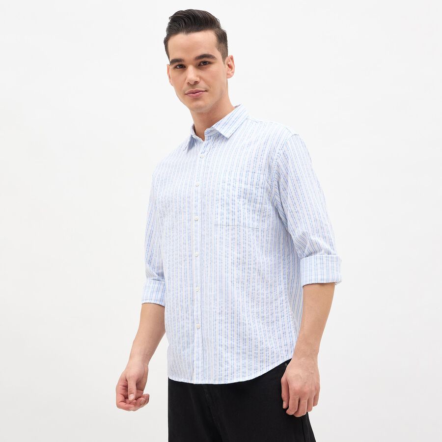 Men's White and Blue Classic Collar Striped Shirt, White, large image number null