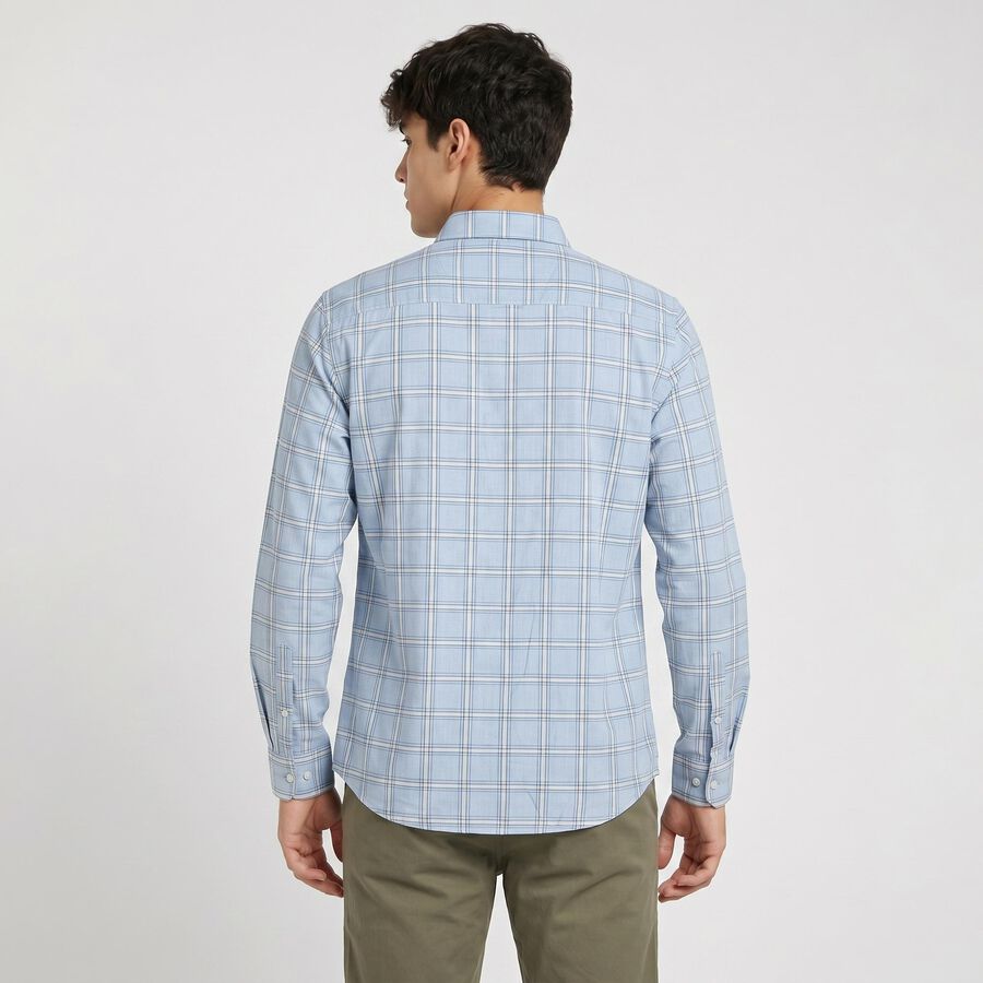 Men's Light Blue Cotton Long Sleeves Spread Collar Regular Fit Shirt, Mid Blue, large