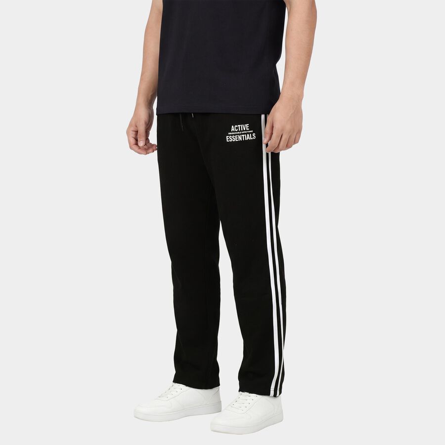 Men's Black Regular Fit Drawstring Track Pants, काला, large