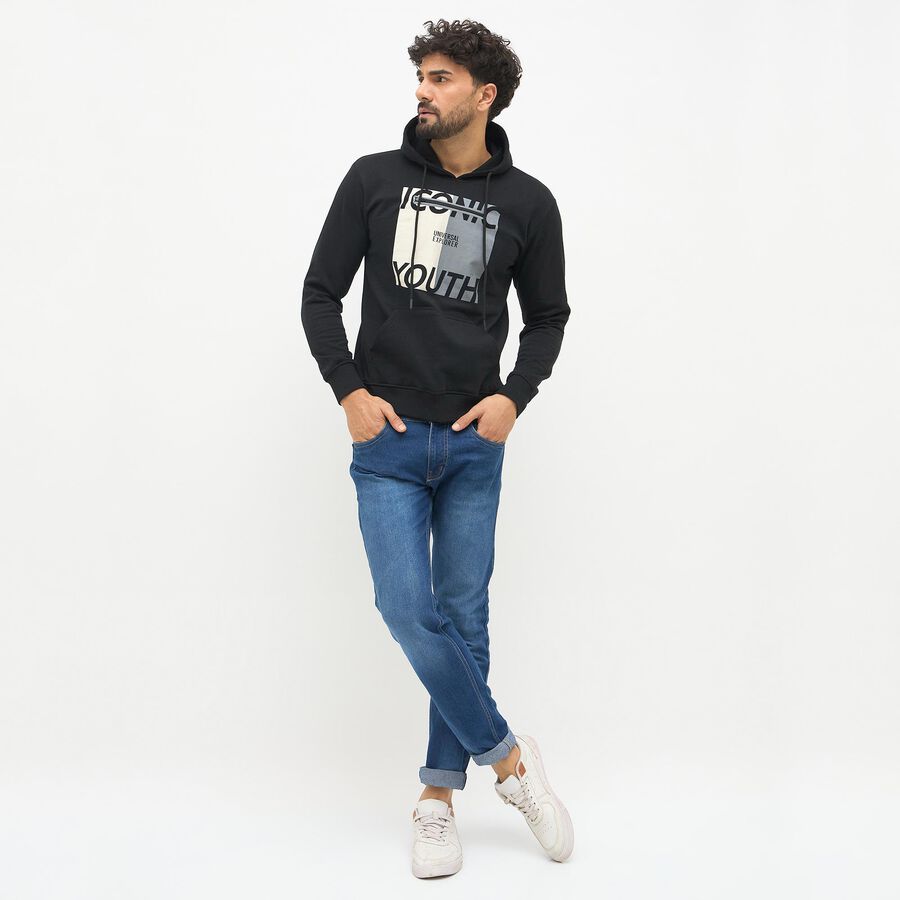 Men's Jet Black Hooded Neck Casual Sweatshirt, काला, large image number null