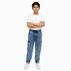Boys' Stonewashed Blue Cargo Fit Jogger Jeans, हल्का नीला, small image number null