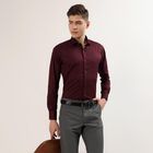 Men's Wine Spread Collar Slim Fit Formal Shirt, Wine, small