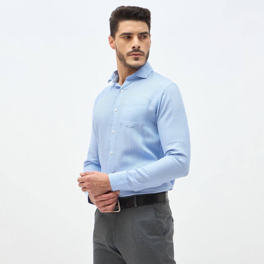 Men's Light Powder Blue Cotton Classic Collar Formal Shirt, मध्यम नीला, large image number null