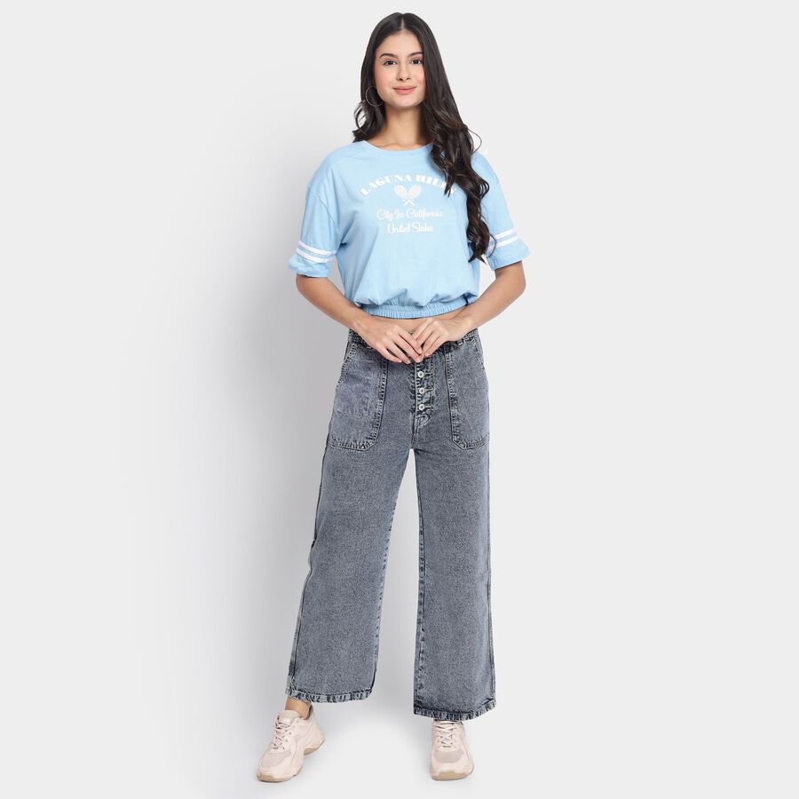 Ladies' 100% Cotton Crop  Top, हल्का नीला, large image number null