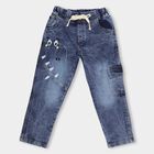 Boys' Stonewashed Blue Regular Fit Embroidered Jeans, गहरा नीला, small image number null