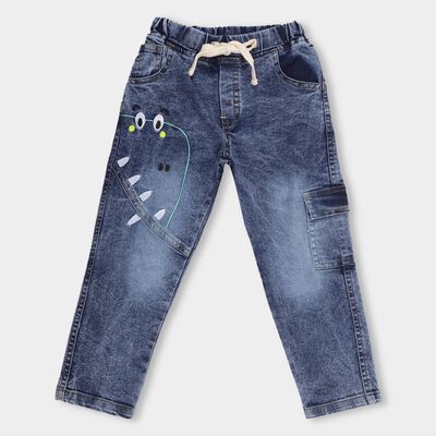 Boys' Stonewashed Blue Regular Fit Embroidered Jeans