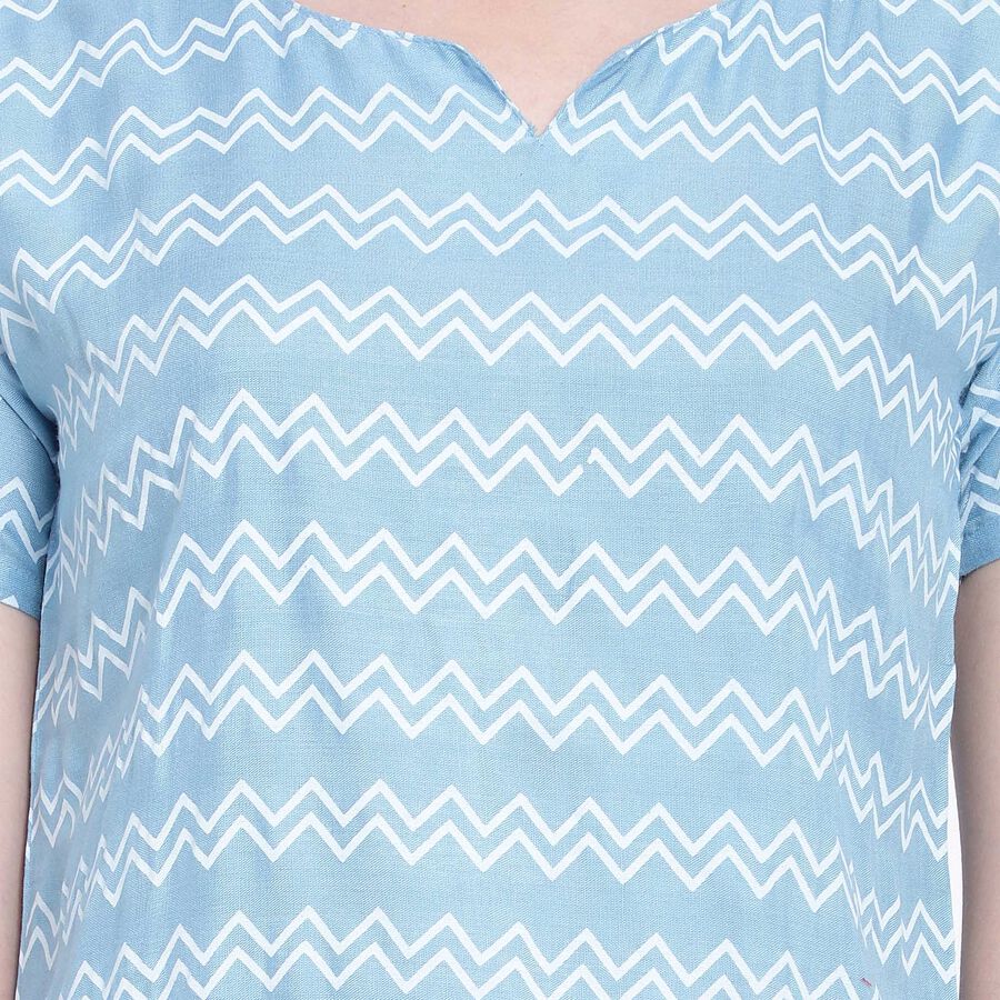 All Over Print Short Sleeves Kurti, Mid Blue, large image number null