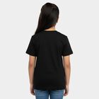 Girls Black Round Neck Casual T-Shirt, काला, small