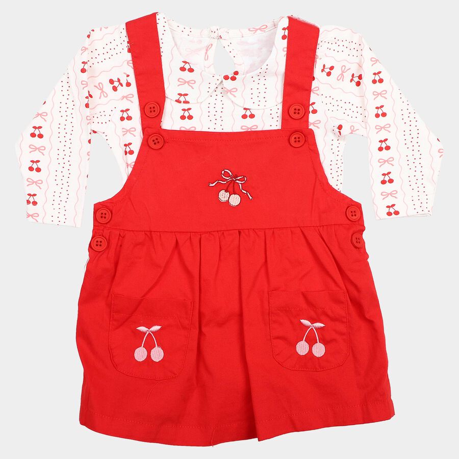 Girls' Red Embroidered Fit and Flare Frock, Red, large