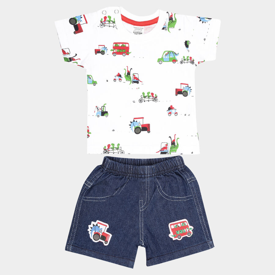 Infants Cotton Printed Baba Suit, White, large image number null