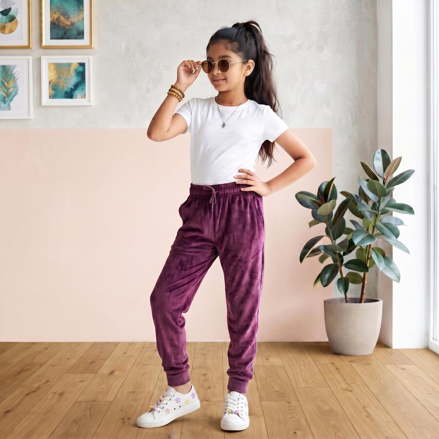 Girls Purple Jogger Cuffed Hem Pyjama, Purple, large