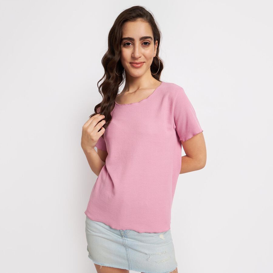 Solid Round Neck T-Shirt, Pink, large image number null