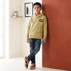 Boys' Olive Green Hoodie Neck Graphic Print Sweatshirt, ओलिव, small