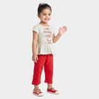 Girls White Cotton Round Neck T-Shirt Set Capri Set, White, small