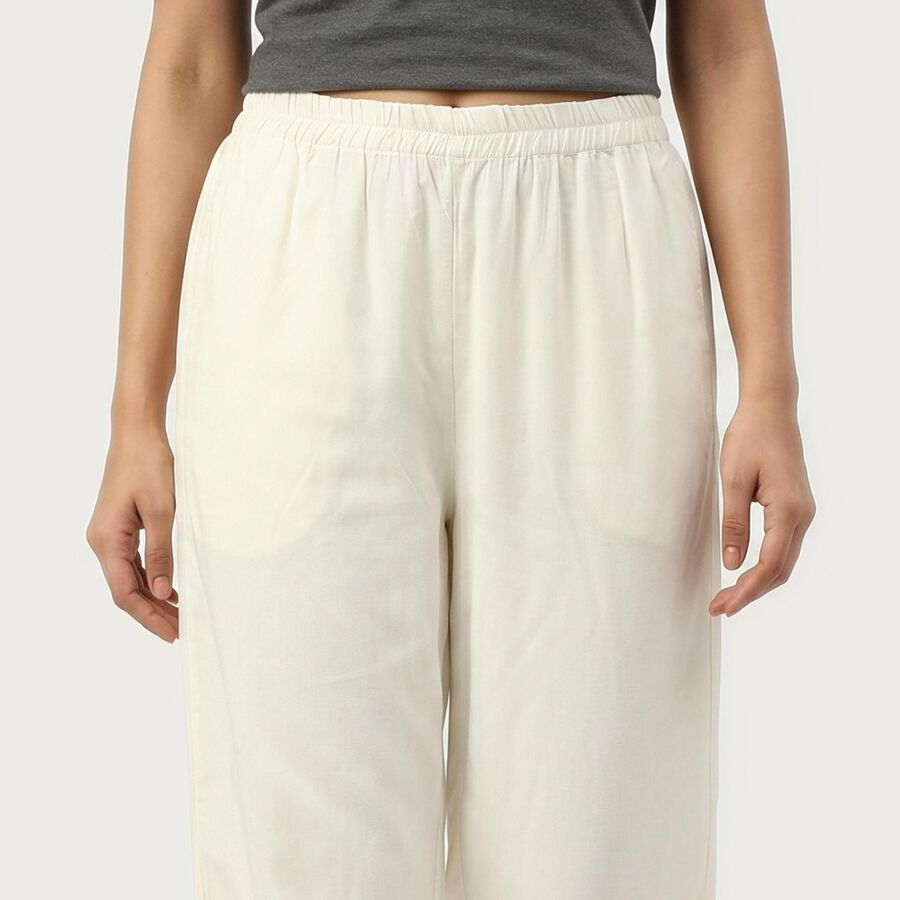Women's Off White Regular Fit Solid Palazzos, Off White, large