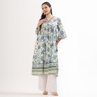 Women's Ivory Cotton V-Neck Floral Printed Kurti, Light Blue, small