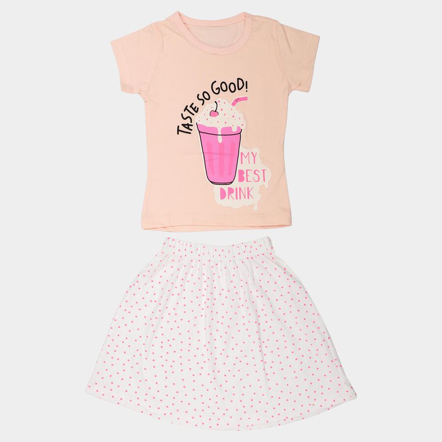 Girls Light Pink Round Neck Co-ord Set Upper and Bottom Set, हल्का गुलाबी, large