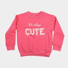 Girls' Pink Round Neck Pullover Sweatshirt, Pink, small