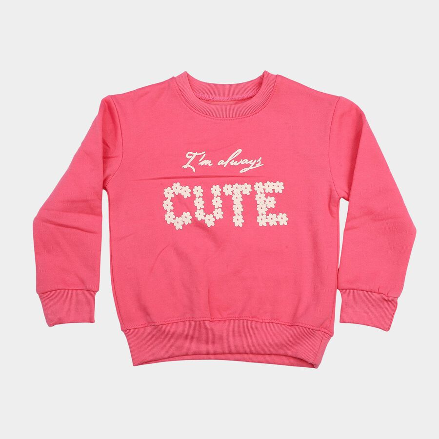 Girls' Pink Round Neck Pullover Sweatshirt, Pink, large