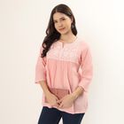 Women's Pink Cotton Round Neck Floral Printed Kurti, Light Pink, small