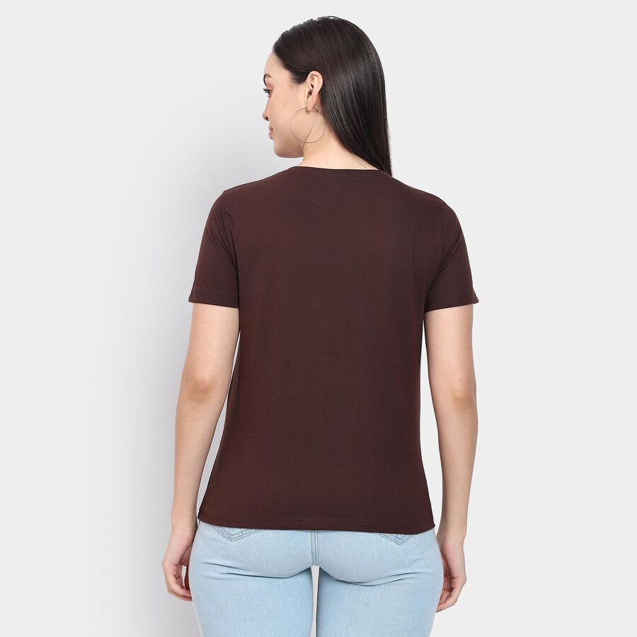 Ladies' Round Neck T-Shirt , भूरा, large