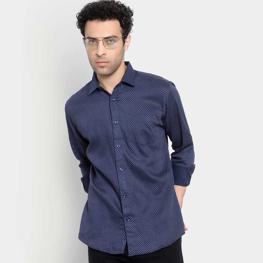Printed Formal Shirt, Navy Blue, large image number null