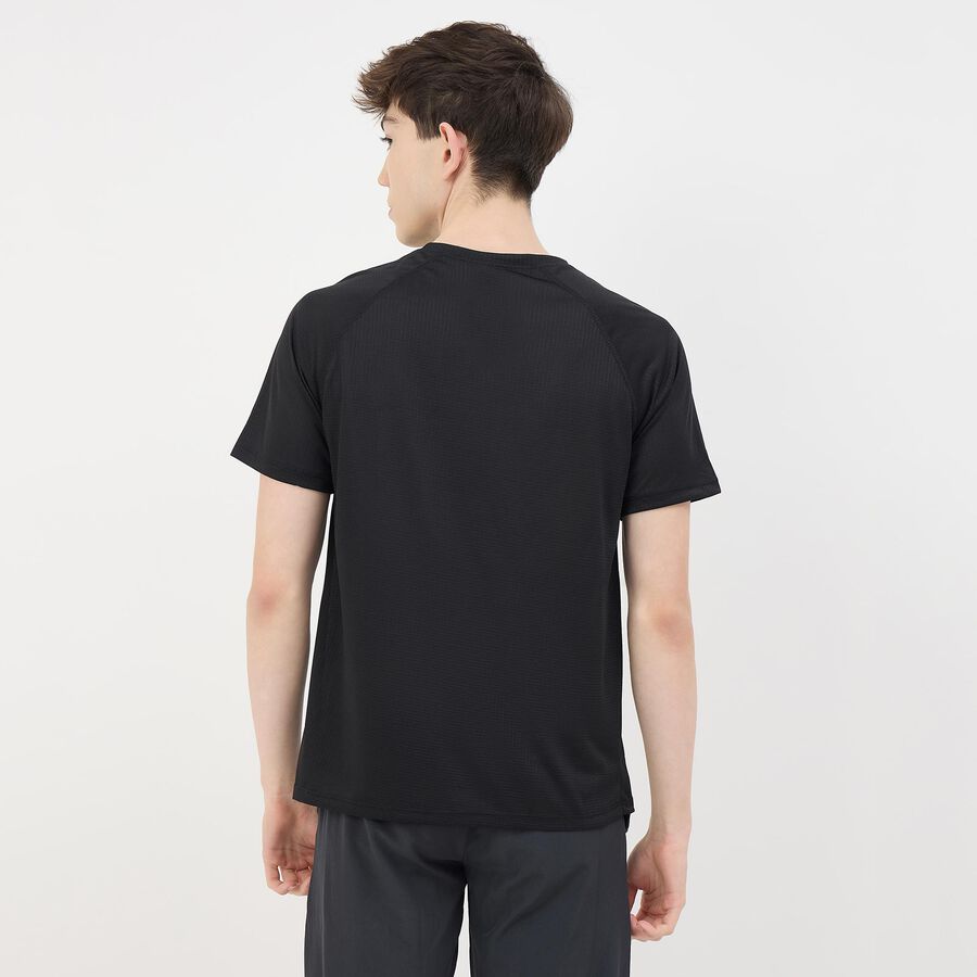 Men's Jet Black Crew Neck Athleisure T-Shirt, काला, large