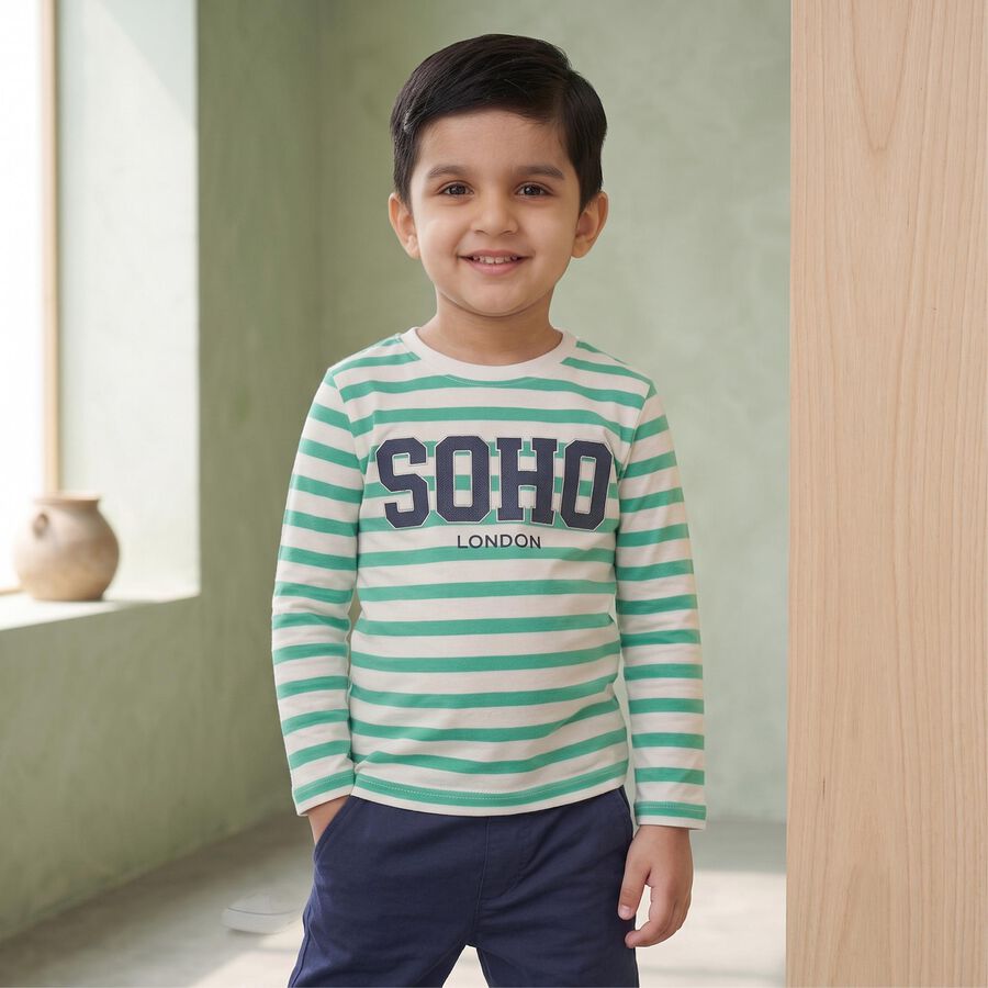 Boys Green Crew Neck Regular Boys T-Shirt, Light Green, large