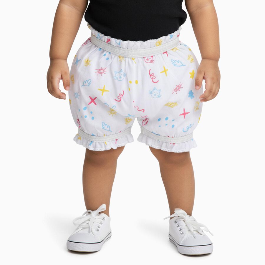 Infants Bright White Regular Fit Printed Bloomers, सफ़ेद, large image number null