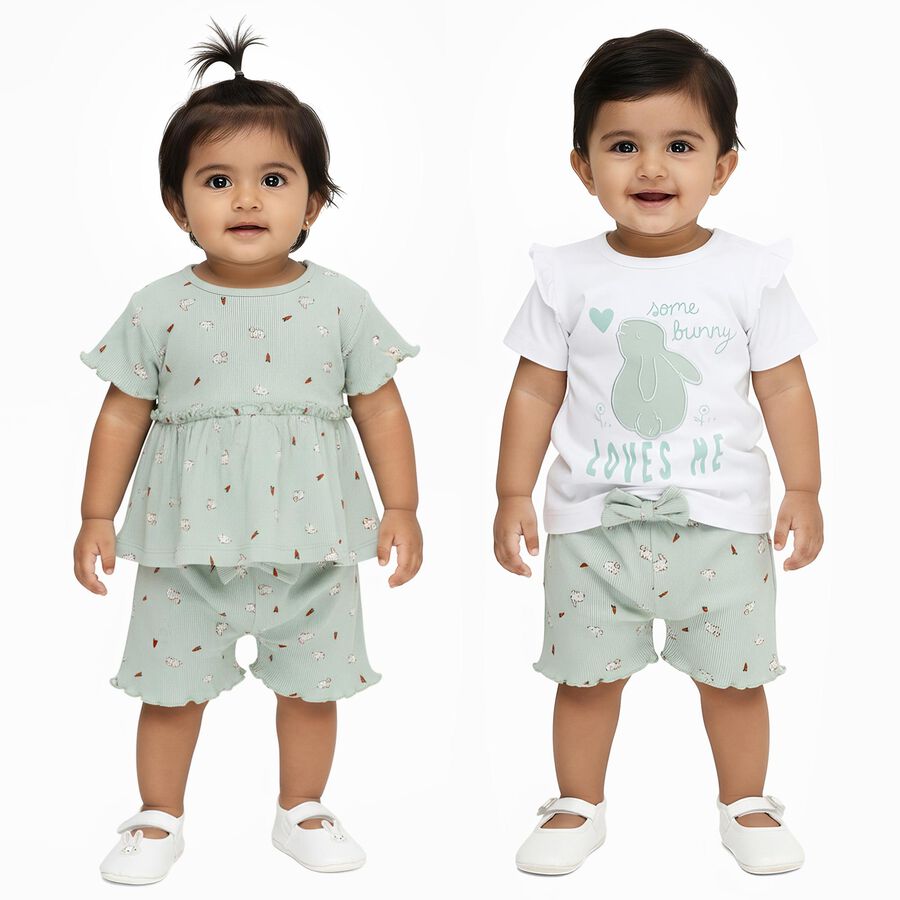 Infants' 100% Cotton Short Set, Light Green, large image number null