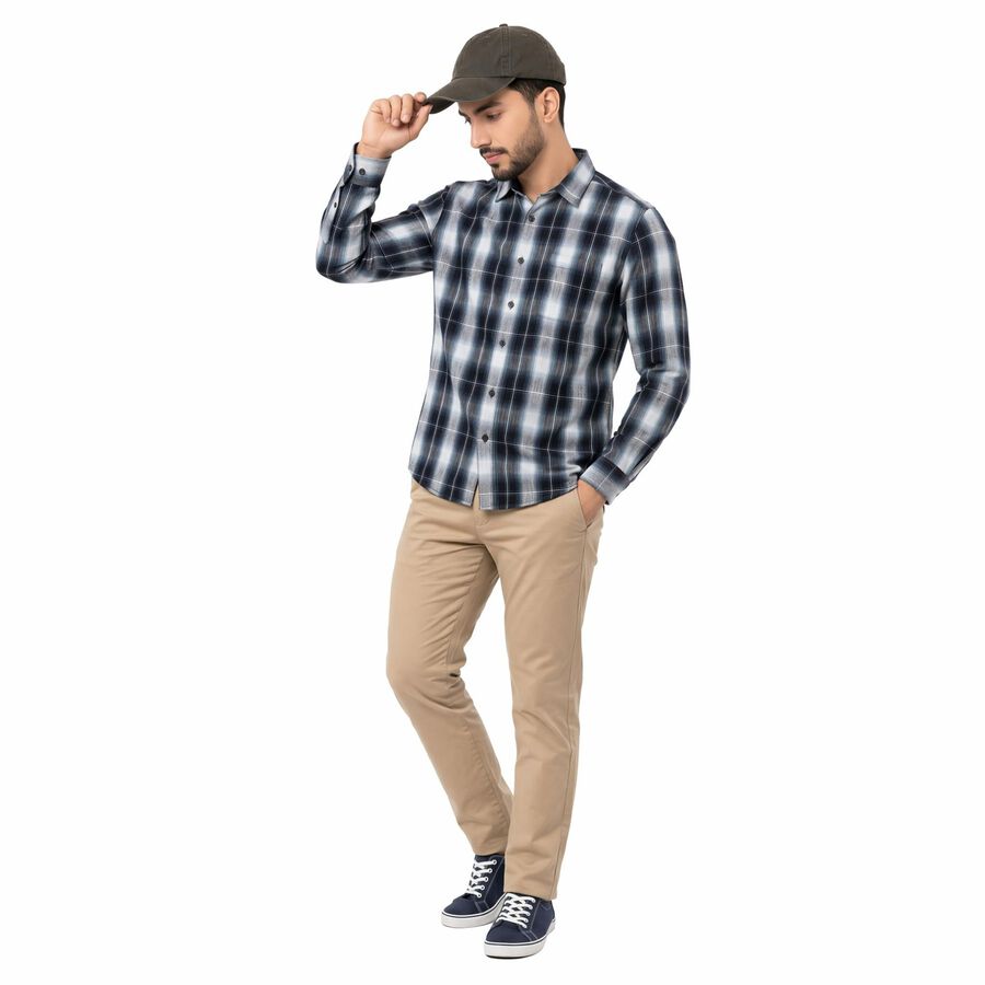 Men's Navy Blue Cotton Casual Shirt, Navy Blue, large
