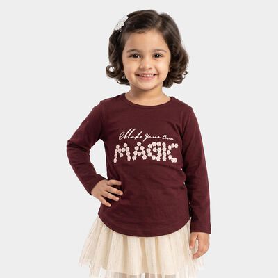 Girls' Wine Round Neck Regular Top