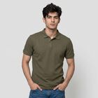 Men Olive Green Polo Neck Polo T-Shirt, Olive, small