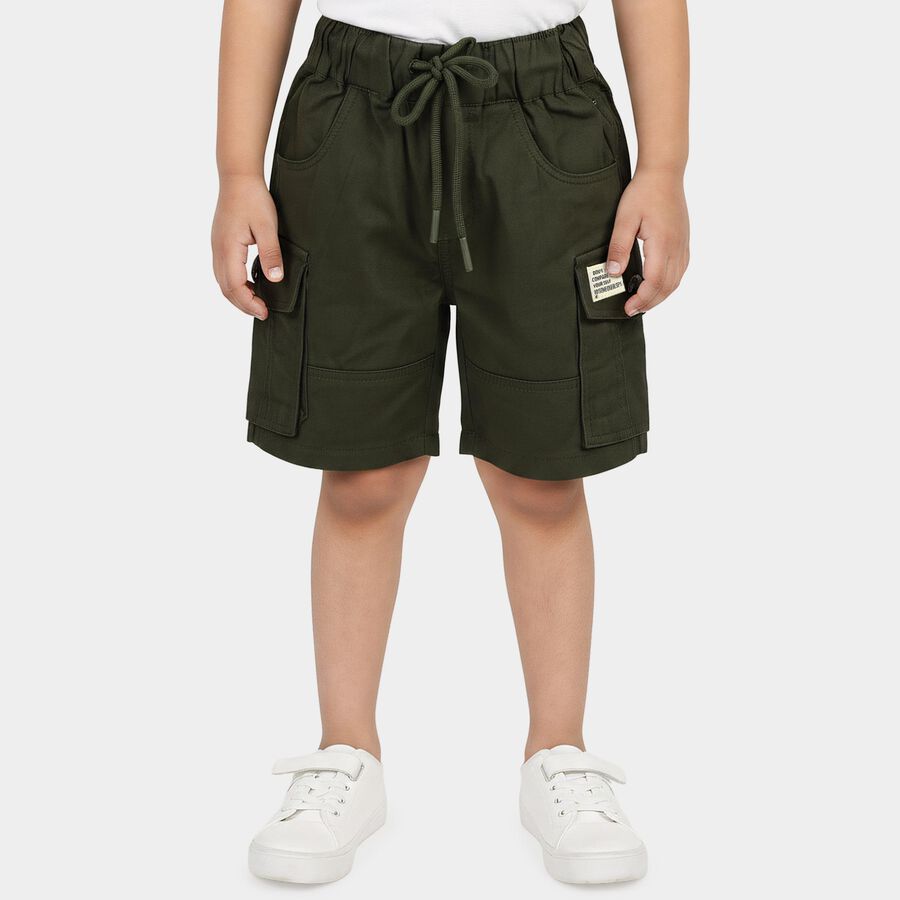 Boys Green Regular Fit Casual Bermuda Shorts, Dark Green, large