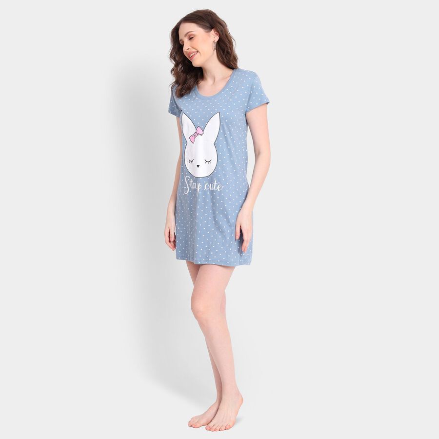 Ladies' Cotton Nighty, टील ब्लू, large image number null