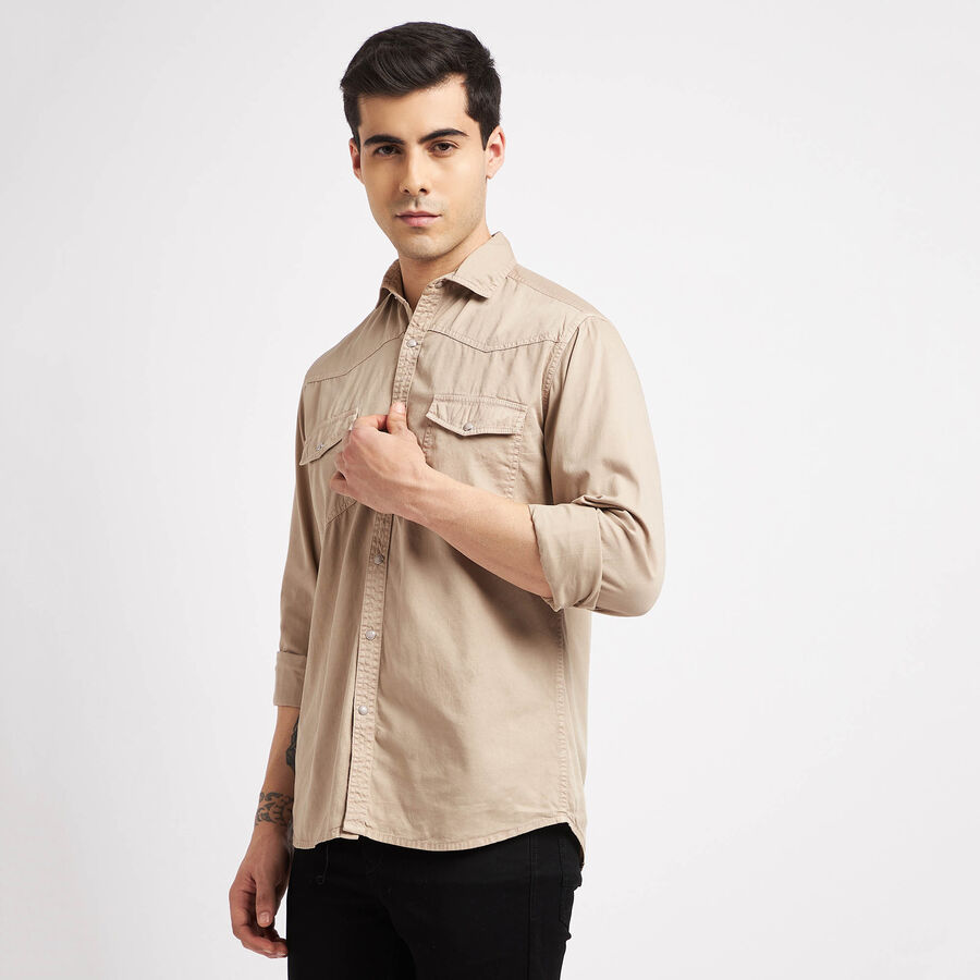 Cotton Solid Casual Shirt, Brown, large image number null