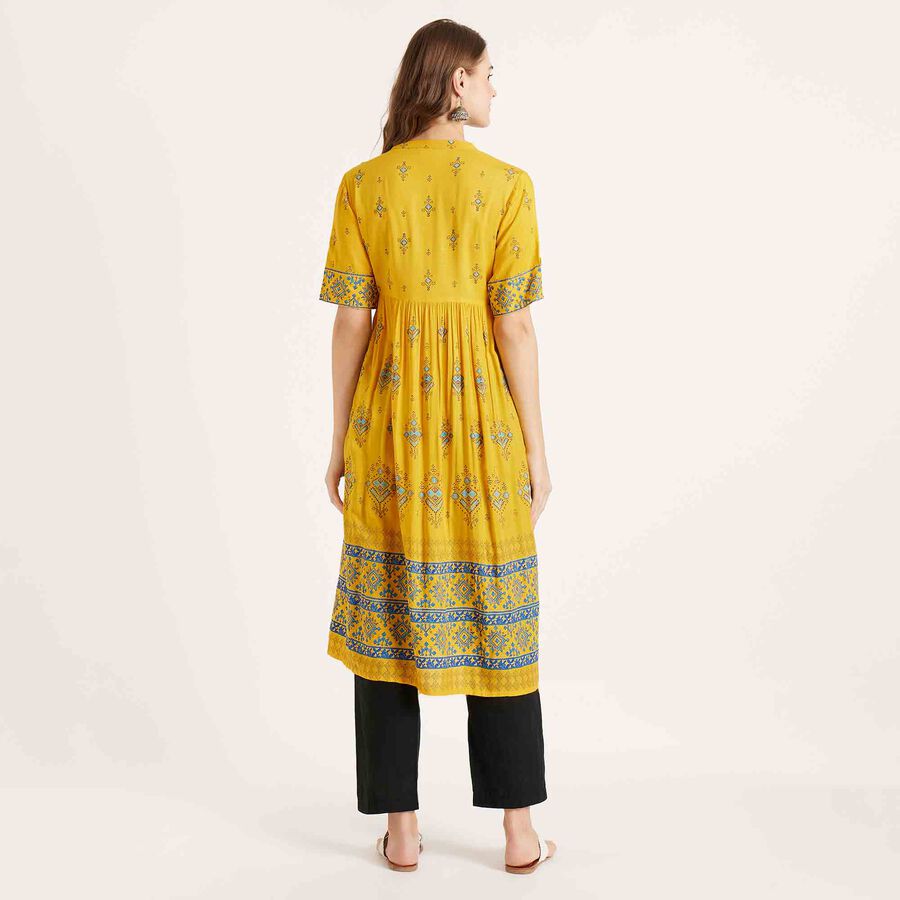 Printed 3/4th Sleeve Kurta, पीला, large image number null