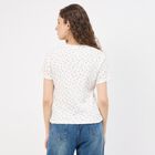 Women's Ivory Cotton Round Neck Minimalist T-Shirt, ऑफ व्हाइट, small