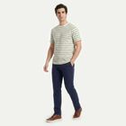 Men's Green Round Neck Striped Regular T-Shirt, Light Green, small