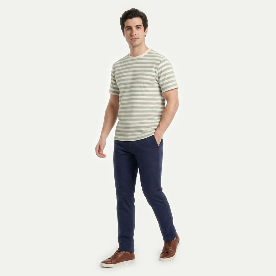 Men's Green Round Neck Striped Regular T-Shirt, Light Green, large