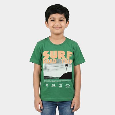 Boys Green Crew Neck Regular Boys T-Shirt