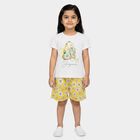 Girls Yellow Cotton Round Neck Short Set Upper and Bottom Set, पीला, small